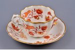 tea pair, hand painted, porcelain, Kornilov Brothers manufactory, Russia, h (cup) 5 cm, Ø (saucer) 1...