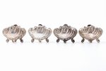 комплект из 4 солонок с ложечками, серебро, 950 проба, 1889-1893 г., вес серебра 89.50г, мастер Loui...
