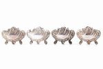 комплект из 4 солонок с ложечками, серебро, 950 проба, 1889-1893 г., вес серебра 89.50г, мастер Loui...