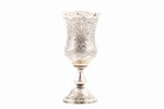 little glass, silver, 84 standard, 49 g, engraving, h - 9.6 cm, by Peter Lobanov, 1864, Moscow, Russ...