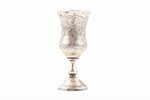 little glass, silver, 84 standard, 49 g, engraving, h - 9.6 cm, by Peter Lobanov, 1864, Moscow, Russ...