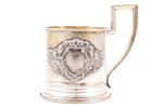tea glass-holder, alpaca, Latvia, the 30ties of 20th cent., Ø (inside) 6.4 cm, h (with handle) 10 сm...