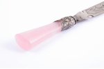 set, letter knife, sign, silver, with natural stone (pink quartz?), 800 standard, total weight of it...