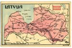 открытка, карта Латвийской Республики, Латвия, 20-30е годы 20-го века, 14x9 см...