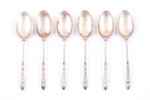 set of teaspoons, silver, 6 pcs, 12 лот (750) standard, 72.40 g, 10.9 cm...