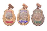 set, 3 badges, champion, 2nd, 3rd place in shooting, Latvia, USSR, 1952, 1954, 46.5 x 29.1 / 46.7 x...