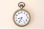 pocket watch, metal, 6.8 x 5.4 cm, Ø (dial) 46.8 mm, crack on a dial, in working condition...