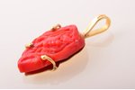 a pendant, "Girl", carved coral, gold, 750 standard, 3.10 g., the item's dimensions 2.9 x 1.3 cm, It...
