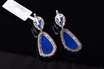 earrings, gold, 585 standard, 11.58 g., the item's dimensions 4.5 x 1.7 cm, diamonds, sapphire, chal...