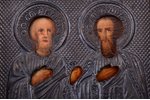 icon, Holy Apostles Peter and Paul, in icon case, board, silver, painting, 84 standard, Russia, 1908...
