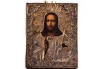 ikona, Jēzus Kristus Pantokrators, rāmī, dēlis, sudrabs, gleznojums, zeltījums, 84 prove, Krievijas...