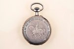 pocket watch, with engraving Jehanne de par le roi du ciel sauve la France, France, silver, metal, 8...
