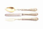 flatware set, silver, 3 items, 800, 950 standard, total weight of items 125.35, metal, 20.5 / 20.7 /...
