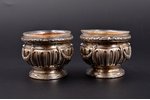 pair of saltcellars, silver, with glass, 950 standard, weight of silver 33.30, 6.6 x 4.6 x 3.8 cm, b...