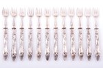 set of 12 oyster forks, "Poppies" silver, 800 standart, metal, total weight 318.20 g, 16 cm, in a bo...