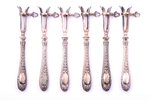 flatware set for meat, silver, 6 items, 950 standart, metal, total weight 200.15g, France, 14.2 cm,...