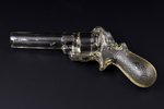 bottle, in the shape of a shotgun, "Latvian Glass - in Riga", Latvia, 26 cm, chip on the mouth...