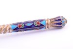 spoon, silver, 84 standard, 89.15 g, cloisonne enamel, 18.7 cm, 1908-1916, Moscow, Russia, small chi...