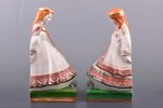 figurine, bookends -  girls in traditional suits, porcelain, Riga (Latvia), signed painter's work, h...