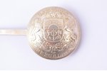 ложка, серебро, из монеты 2 латов, 16.10 г, 10.2 см, 20-30е годы 20го века, Латвия...