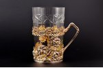 tea glass-holder, silver, with glass, 800 standard, silver weight 63.25, gilding, h (with handle) 8....