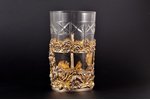 tea glass-holder, silver, with glass, 800 standard, silver weight 63.25, gilding, h (with handle) 8....