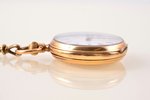 kabatas pulkstenis, "Remontoir", ar ķēdi, Šveice, zelts, metāls, 14 K prove, kopējais svars 47.80 g,...