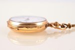 kabatas pulkstenis, "Remontoir", ar ķēdi, Šveice, zelts, metāls, 14 K prove, kopējais svars 47.80 g,...