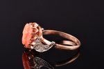 a ring, cameo in coral, gold, 500 standard, 2.55 g., the size of the ring 18, diamonds, Italy...