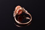 a ring, cameo in coral, gold, 500 standard, 2.55 g., the size of the ring 18, diamonds, Italy...