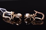 earrings, "Flies", gold, 500 standard, 6.10 g., the item's dimensions 1.9 x 1.7 cm, diamonds, sapphi...