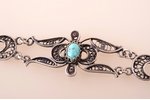 a bracelet, silver, filigree, 12.55 g., the item's dimensions 17.8 cm, turquoise...