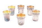 set of 6 beakers, silver, 950 standard, 83.90 g, gilding, h 4.1 cm, the end of the 19th century, Fra...
