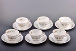 tējas pāris, komplekts, 6 tējas pāri, porcelāns, Gardnera porcelāna rūpnīca, Krievijas impērija, 187...