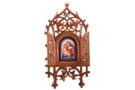 настольная икона, Пресвятая Богородица, в деревянной рамке, ручная роспись, финифть, дерево, рамка 2...
