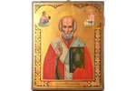 ikona, Svētais Nikolajs Brīnumdarītājs, dēlis, gleznojums, vizuļzelts, Krievijas impērija, 26.5 x 22...