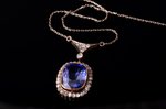a necklace, gold, 583 standard, 8.31 g., diamond, synthetic sapphire, USSR, chain length - 46 cm, pe...