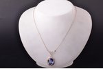 a necklace, gold, 583 standard, 8.31 g., diamond, synthetic sapphire, USSR, chain length - 46 cm, pe...