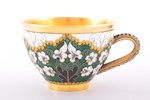set, silver, coffee pair with spoon and jam dish, 916 standard, 284.95 g, cloisonne enamel, gilding,...