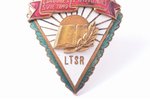 badge, Excellent worker of the education, USSR, Lithuania, 49.9 x 28.3 mm, enamel defect...