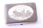 cigarette case, silver, "Troika", 84 standard, 169.90 g, niello enamel, 10.9 x 7.4 x 1.9 cm, 1896-19...