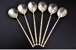 set of teaspoons, silver, views of Kremlin, 84 standard, 111.85 g, niello enamel, gilding, 13.7 cm,...