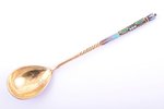 teaspoon, silver, 84 standard, 26.05 g, cloisonne enamel, gilding, 14.6 cm, 1908-1917, Moscow, Russi...