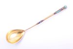 teaspoon, silver, 84 standard, 21.65 g, cloisonne enamel, gilding, 14.2 cm, 1896-1907, Russia...