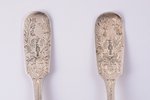 pair of tablespoons, silver, 84 standart, engraving, 1887, total weight 141.35g, master Pettelius Ot...