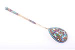 teaspoon, silver, 84 standard, 21.65 g, cloisonne enamel, gilding, 14.2 cm, 1896-1907, Russia...