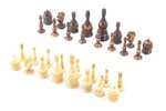 šahs, šaha figūras, kauls, 7.1 - 3.3 cm, ir bojājumi, melnam karalim aizvietota pamatne...