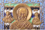 ikona, Svētais Nikolajs Brīnumdarītājs, vara sakausējuma, 5-krāsu emalja, Krievijas impērija, 19. un...