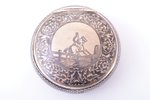 case, silver, "Horseman", 900 standard, 81.35 g, niello enamel, Ø 7.1 cm, Vienna, Austro-Hungary...