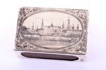 matches' holder, silver, "Kremlin", 84 standard, 34.50 g, niello enamel, 4 x 5.9 x 2.1 cm, 1880-1899...